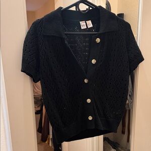 Love Tree Black Short-Sleeve crochet button up